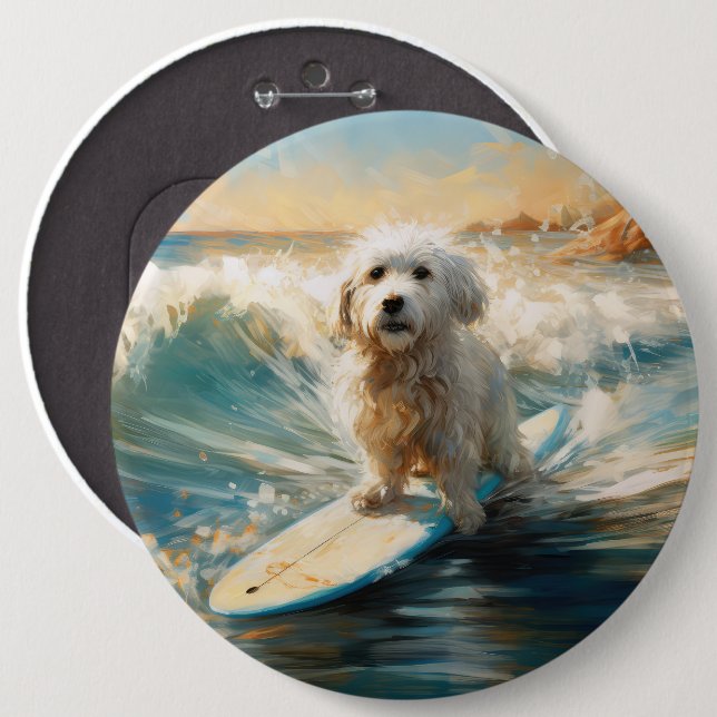 Coton De Tulear Beach Surfing Painting Button (Front & Back)