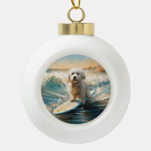 Coton De Tulear Beach Surfing Painting Ceramic Ball Christmas Ornament