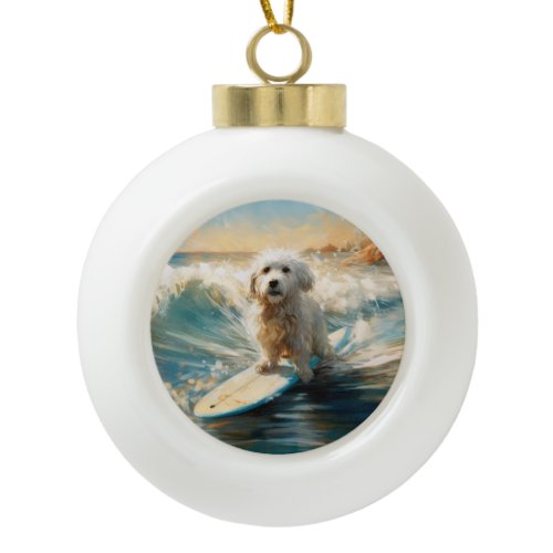 Coton De Tulear Beach Surfing Painting Ceramic Ball Christmas Ornament