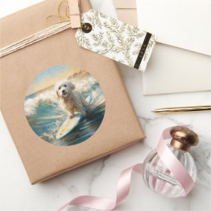 Coton De Tulear Beach Surfing Painting Classic Round Sticker