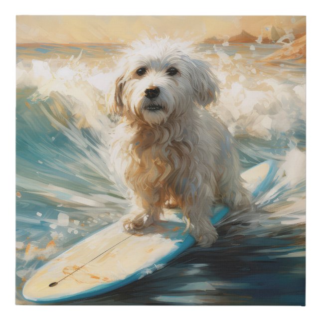 Coton De Tulear Beach Surfing Painting Faux Canvas Print (Front)