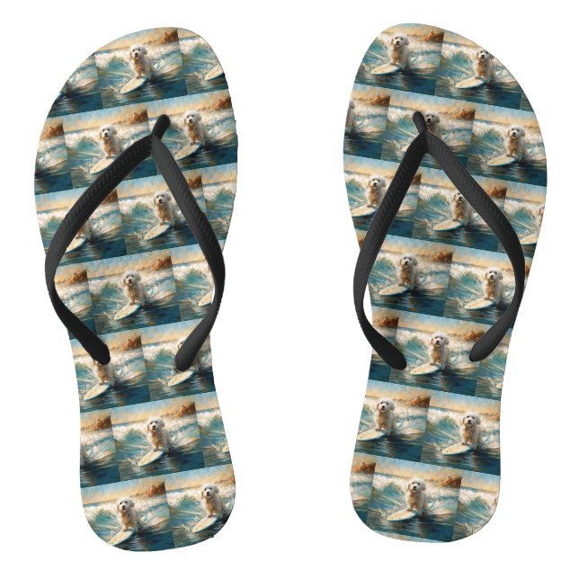 Coton De Tulear Beach Surfing Painting Flip Flops (Footbed)