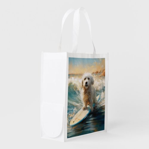 Coton De Tulear Beach Surfing Painting Grocery Bag