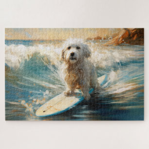 Coton De Tulear Beach Surfing Painting Jigsaw Puzzle