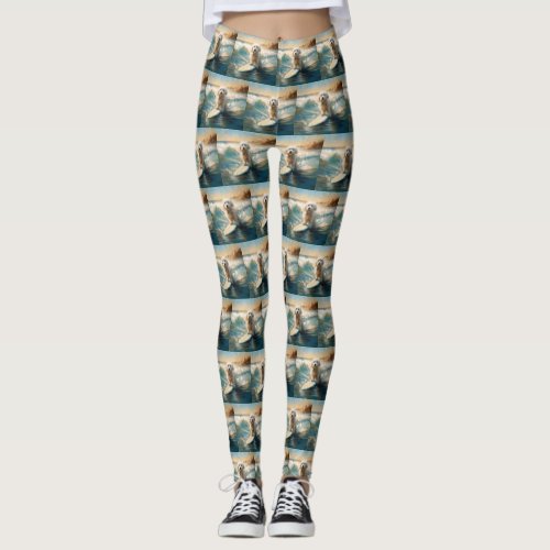 Coton De Tulear Beach Surfing Painting Leggings