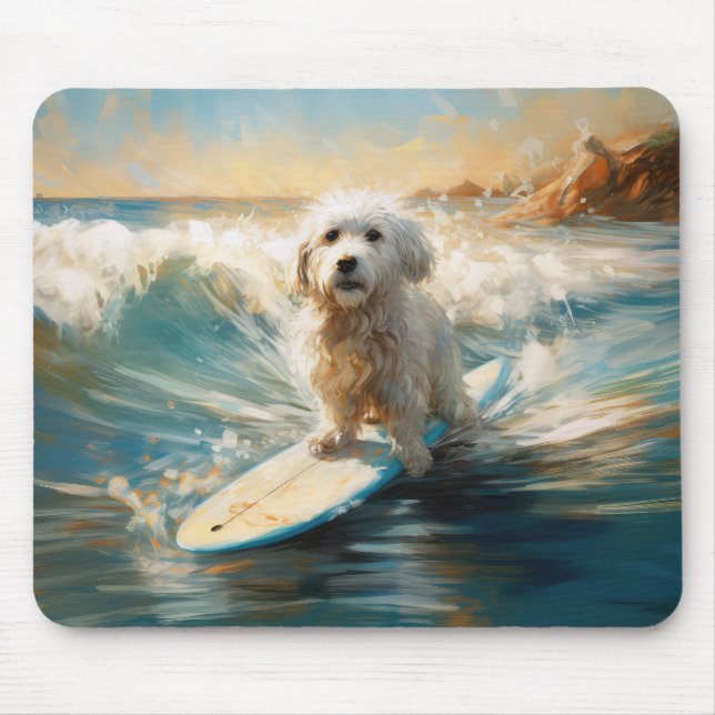 Coton De Tulear Beach Surfing Painting Mouse Pad (Front)