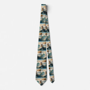 Coton De Tulear Beach Surfing Painting Neck Tie
