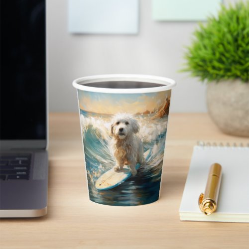 Coton De Tulear Beach Surfing Painting Paper Cups