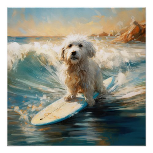 Coton De Tulear Beach Surfing Painting Poster