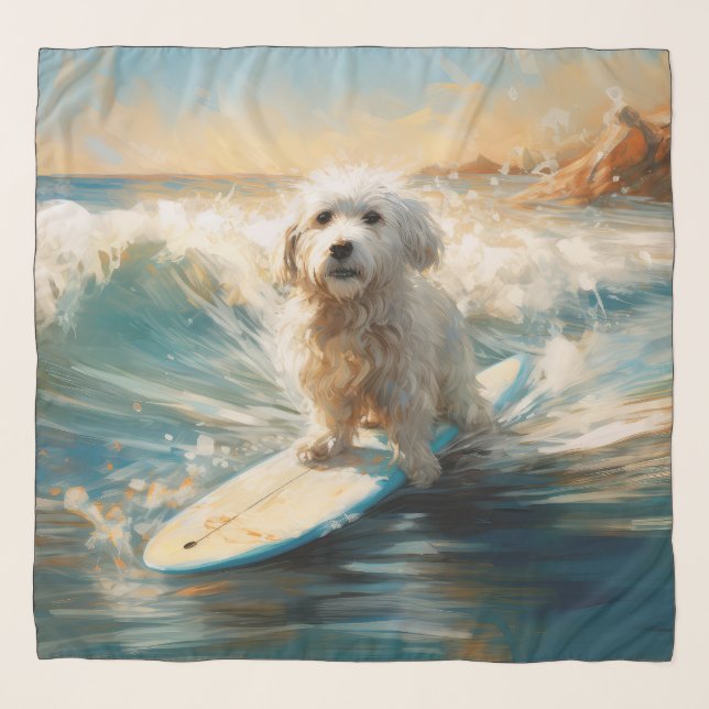 Coton De Tulear Beach Surfing Painting Scarf (Front)