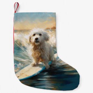 Coton De Tulear Beach Surfing Painting Small Christmas Stocking