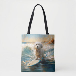 Coton De Tulear Beach Surfing Painting Tote Bag