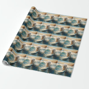 Coton De Tulear Beach Surfing Painting Wrapping Paper