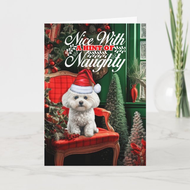 Coton de Tulear Christmas Dog Naughty Nice Holiday Card (Front)