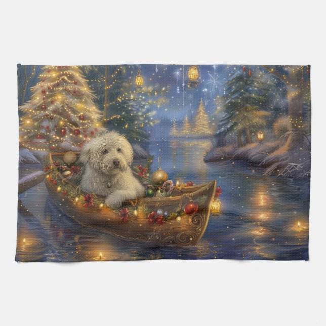 Coton De Tulear Christmas Festive Voyage  Kitchen Towel (Horizontal)
