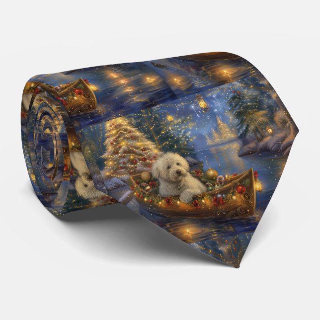 Coton De Tulear Christmas Festive Voyage  Neck Tie (Rolled)
