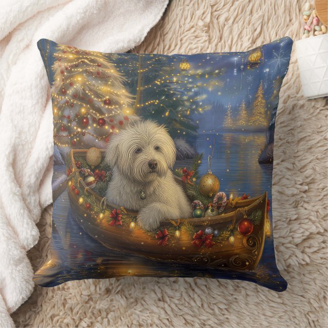 Coton De Tulear Christmas Festive Voyage  Throw Pillow (Blanket)