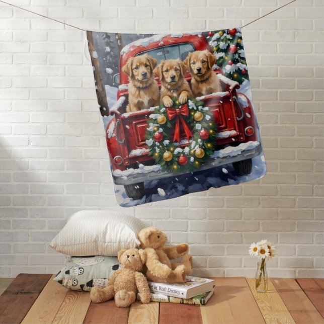 Coton de Tulear Christmas Red Truck Holiday Baby Blanket (In Situ)