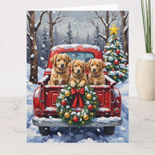 Coton de Tulear Christmas Red Truck Holiday Card (Front)