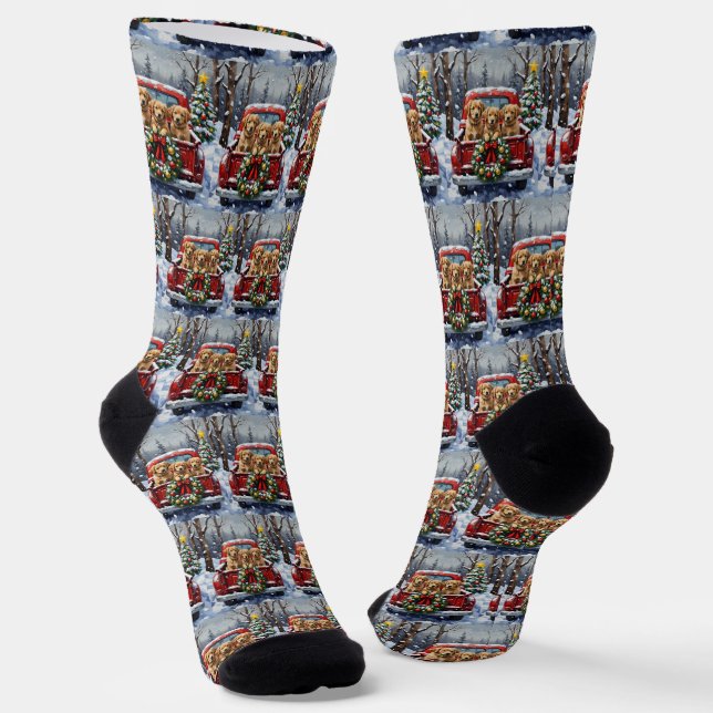 Coton de Tulear Christmas Red Truck Holiday Socks (Angled)