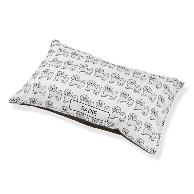 Coton De Tulear Cute Cartoon Dog & Custom Name Pet Bed (Angled)