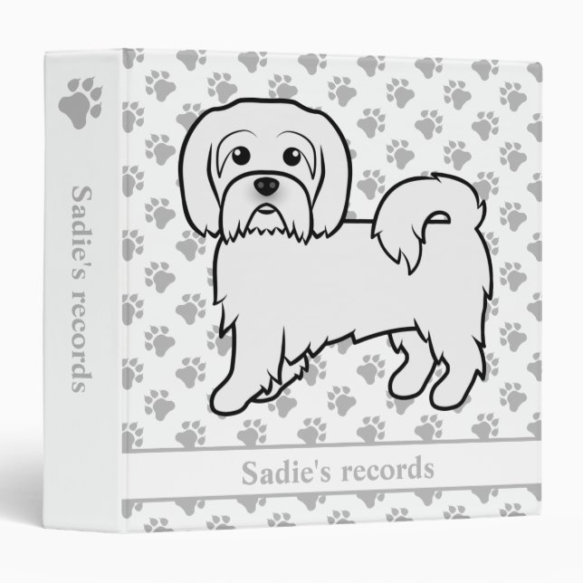 Coton de Tulear Cute Cartoon Dog & Custom Text 3 Ring Binder (Front/Spine)
