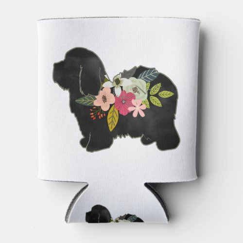 Coton de Tulear Dog Breed Boho Floral Silhouette Can Cooler