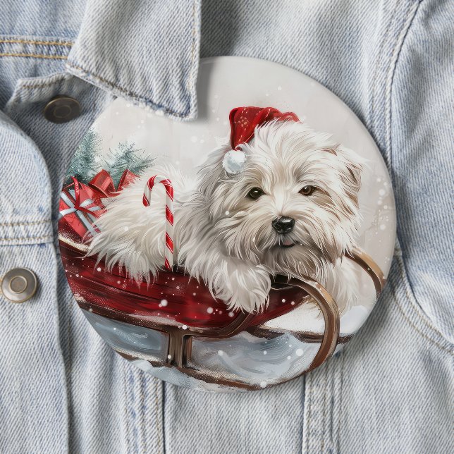 Coton De Tulear Dog Christmas Festive Button (In Situ)