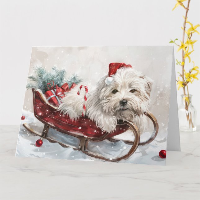 Coton De Tulear Dog Christmas Festive Card (Yellow Flower)