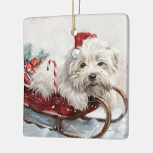 Coton De Tulear Dog Christmas Festive Ceramic Ornament