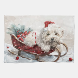 Coton De Tulear Dog Christmas Festive Kitchen Towel