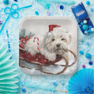 Coton De Tulear Dog Christmas Festive Paper Plates