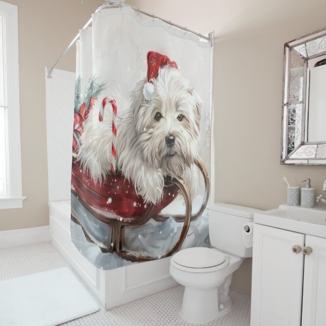 Coton De Tulear Dog Christmas Festive Shower Curtain (In Situ)