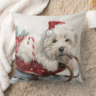 Coton De Tulear Dog Christmas Festive Throw Pillow