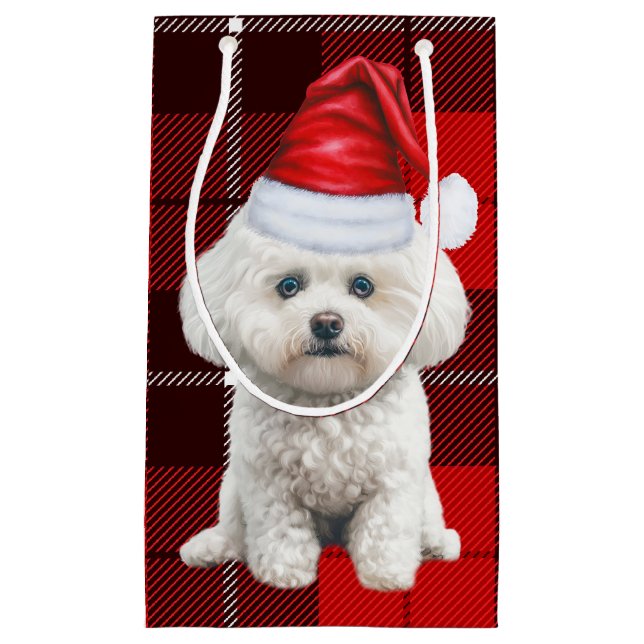 Coton de Tulear Dog Festive Red Plaid Christmas Small Gift Bag (Front)