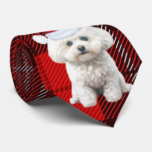 Coton de Tulear Dog Holiday Red Plaid Christmas Neck Tie