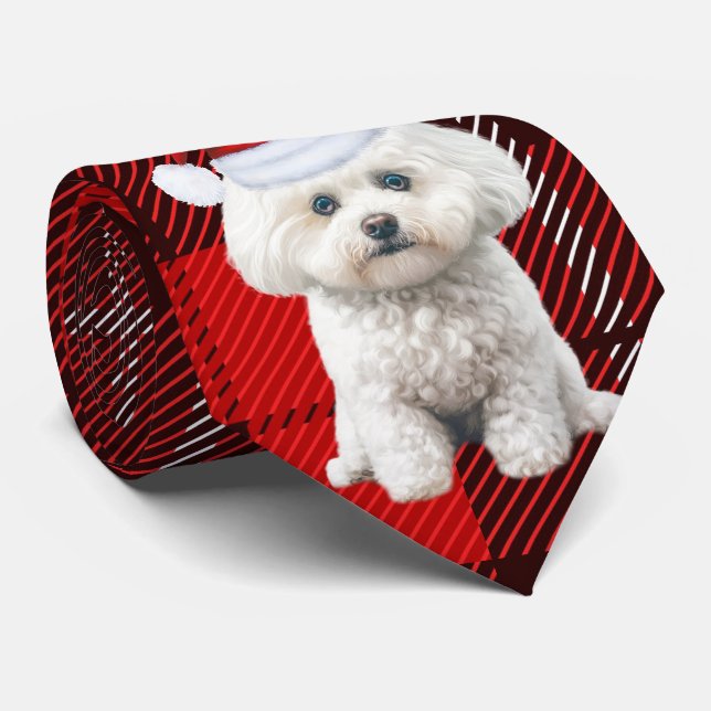 Coton de Tulear Dog Holiday Red Plaid Christmas Neck Tie (Rolled)