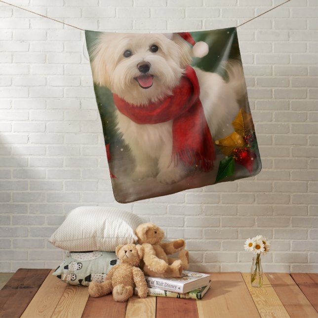 Coton De Tulear Dog in Snow Christmas Baby Blanket (In Situ)