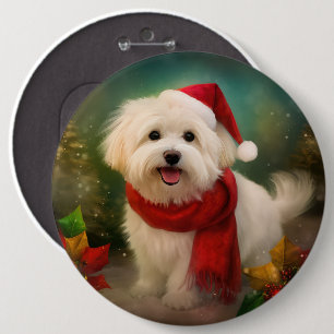 Coton De Tulear Dog in Snow Christmas Button