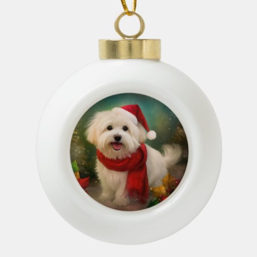 Coton De Tulear Dog in Snow Christmas Ceramic Ball Christmas Ornament