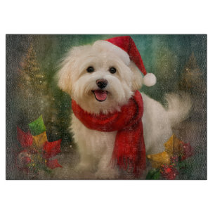 Coton De Tulear Dog in Snow Christmas Cutting Board