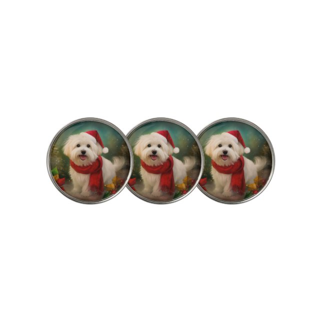 Coton De Tulear Dog in Snow Christmas Golf Ball Marker (3 Up)