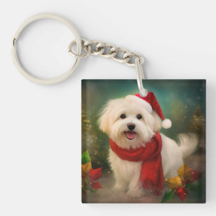 Coton De Tulear Dog in Snow Christmas Keychain
