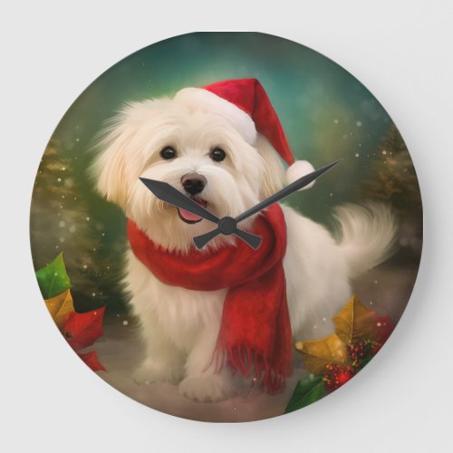 Coton De Tulear Dog in Snow Christmas Large Clock