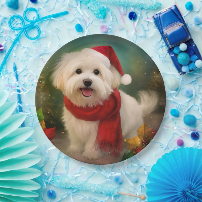 Coton De Tulear Dog in Snow Christmas Paper Plates (Party)