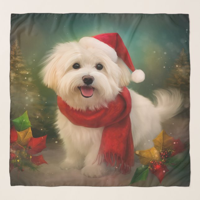 Coton De Tulear Dog in Snow Christmas Scarf (Front)