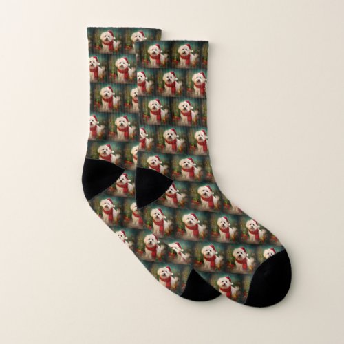 Coton De Tulear Dog in Snow Christmas Socks