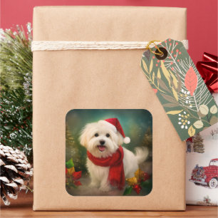 Coton De Tulear Dog in Snow Christmas Square Sticker