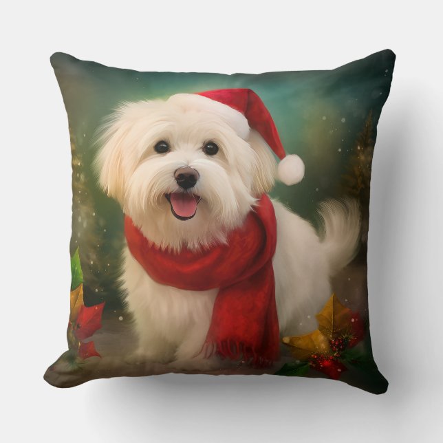 Coton De Tulear Dog in Snow Christmas Throw Pillow (Front)