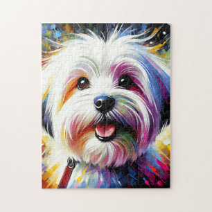 Coton De Tulear Dog Portrait Acrylic Art Print Dog Jigsaw Puzzle
